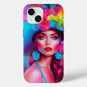 Funda Para iPhone 15 Retrato floral de Neon Fantasy