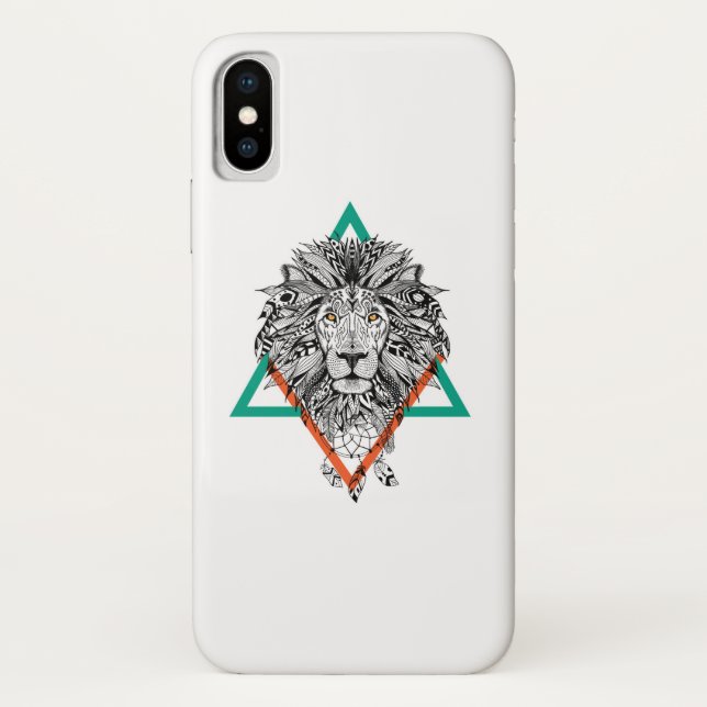 Funda De Case-Mate Para iPhone Retrato geométrico azteca del león (Reverso)