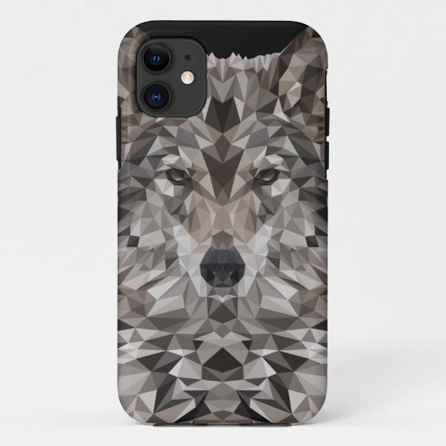 Funda De Case-Mate Para iPhone Retrato geométrico de lobo gris (Reverso)
