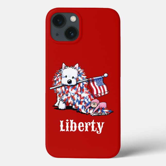 Funda De Case-Mate Para iPhone Retrato kiniArt Liberty Westie (Reverso)