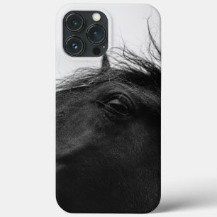 Funda Para iPhone 13 Pro Max Retrato Mínimo de Caballo Blanco Negro Ecuestre