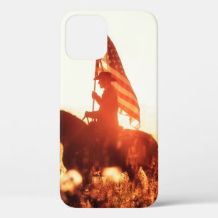Funda Para iPhone 12 Retrato occidental - vaquero con bandera de EEUU