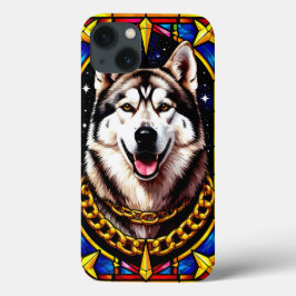 Funda Para iPhone 13 Retrato Regal Husky con cadena de oro