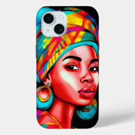 Funda Para iPhone 15 Retrato vibrante con envoltura de cabeza colorida