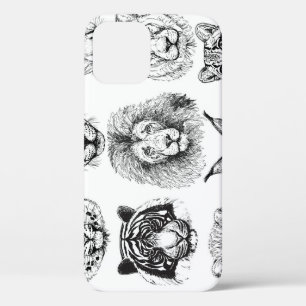 Funda Para iPhone 12 Retratos de animales dibujados a mano