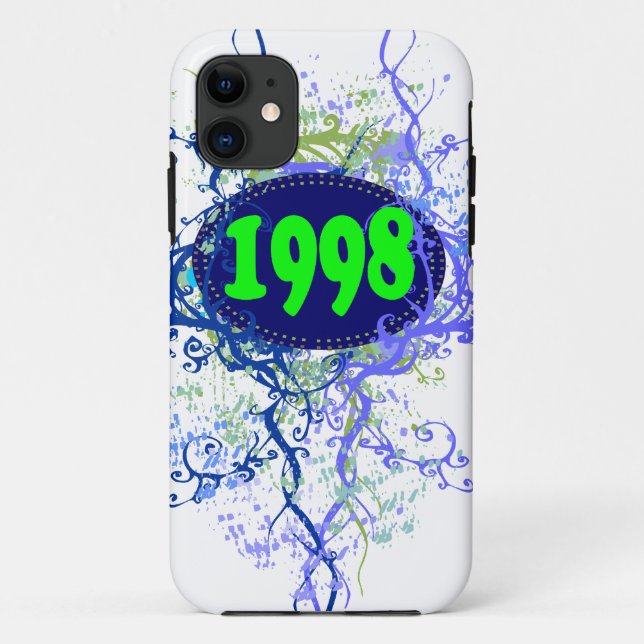 Funda De Case-Mate Para iPhone Retro 1998 Cumpleaños y Desde (Morado, Negro) (Reverso)