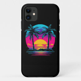 Funda Para iPhone 11 Retro años 80 90 Vaporwave Palmeras Playa
