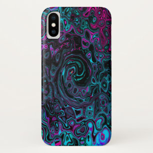 Funda Para iPhone X Retro Aqua Magenta y Black Abstract Swirl