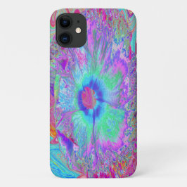 Funda Para iPhone 11 Retro Arcoíris Psicodélico Flor de Hibisco Azul