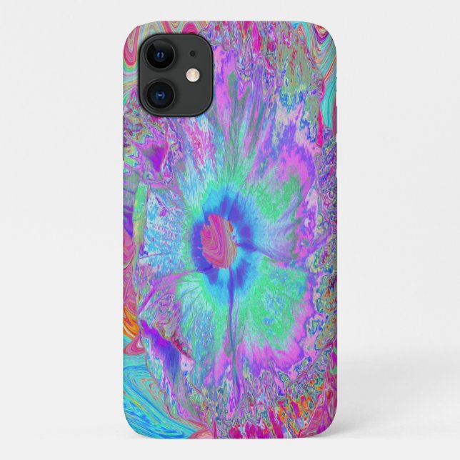 Funda De Case-Mate Para iPhone Retro Arcoíris Psicodélico Flor de Hibisco Azul (Reverso)