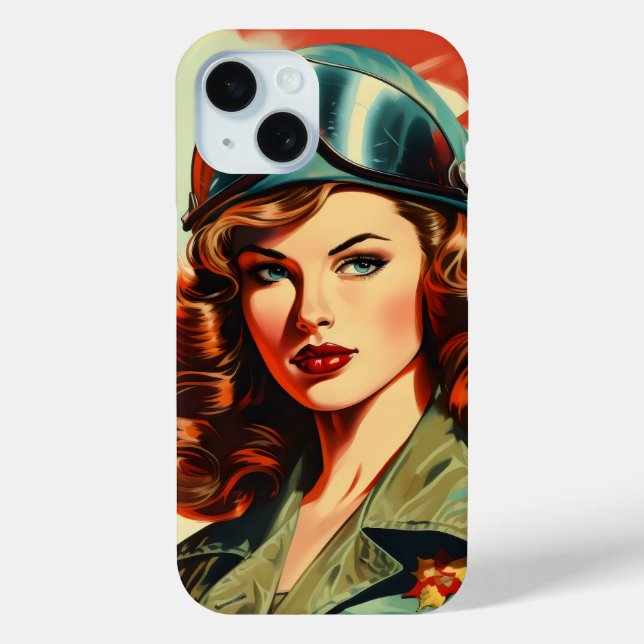 Funda De Case-Mate Para iPhone Retro bella mujer soldado (Reverso )