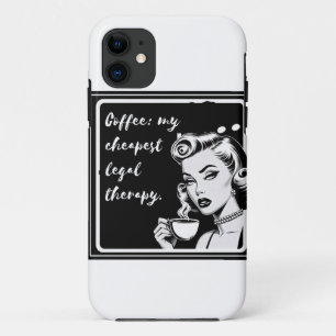 Funda Para iPhone 11 Retro black and white design with the phrase “Coff