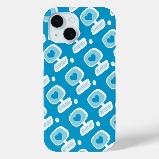 Funda De Case-Mate Para iPhone Retro Blue Heart Computer Estuche Geeky para iPhon (Reverso )