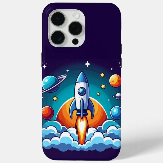 Funda De Case-Mate Para iPhone Retro, cohete espacial exterior (Reverso )