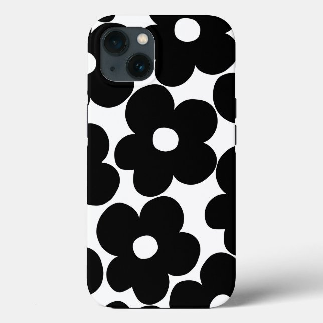 Funda De Case-Mate Para iPhone Retro Daisies Negros #1 #decoración #arte (Reverso )