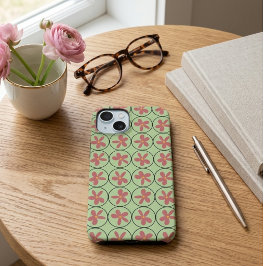 Funda Para iPhone 15 Retro Estilo Mediados de Siglo Verde Salvia y Rosa
