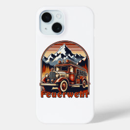 Funda Para iPhone 15 Retro-Feuerwehrauto & Berg