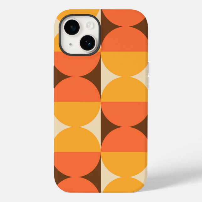 Funda De Case-Mate Para iPhone Retro Geométrico Media cuadrada y patrón de círcul (Reverso )