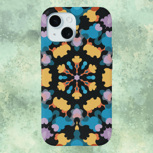 Funda Para iPhone 15 Retro Mandala amarillo azul y Naranja