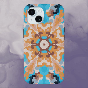 Funda Para iPhone 15 Retro Mandala Azul y Naranja