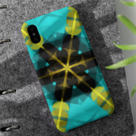 Funda Para iPhone 11 Retro Mandala Flor Azul Amarillo y Negro