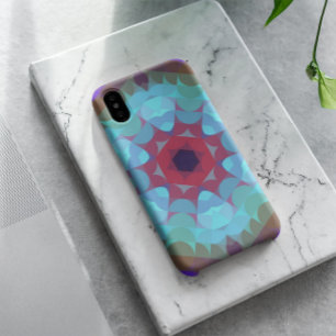Funda Para iPhone 11 Retro Mandala Flor Azul Rojo y Púrpura