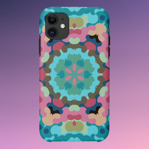 Funda Para iPhone 11 Retro Mandala Flor Azul rosa y verde