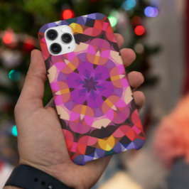 Funda Para iPhone 11 Retro Mandala Flor morado rosa y amarillo