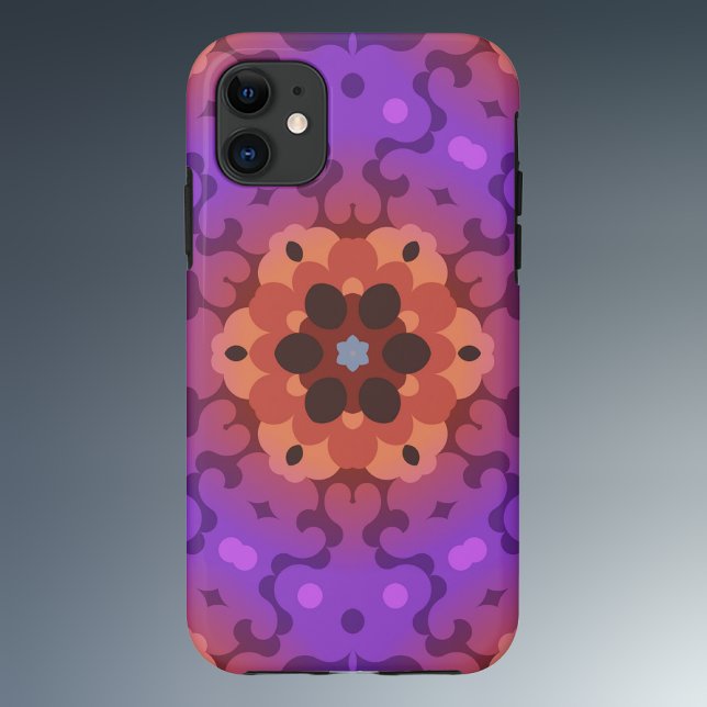 Funda De Case-Mate Para iPhone Retro Mandala Flor morado y rojo (Subido por el creador)
