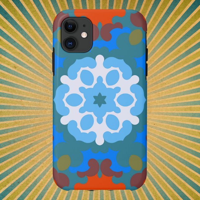 Funda De Case-Mate Para iPhone Retro Mandala Flor Naranja Blanco y Azul (Subido por el creador)