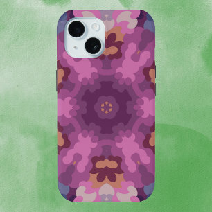 Funda Para iPhone 15 Retro Mandala Púrpura Rosa y Naranja