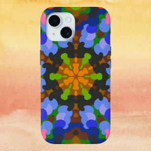 Funda Para iPhone 15 Retro Mandala Verde Azul y rosa