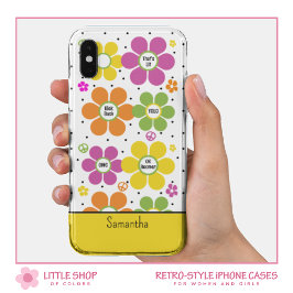 Funda Para iPhone 15 Retro Neon Floral Flower Power Monogramado