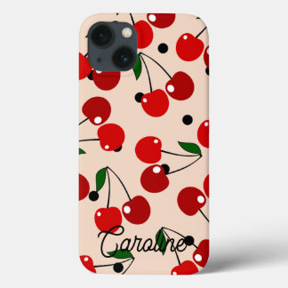 Funda Para iPhone 13 retro polka de cerezo rojo pega vintage personaliz