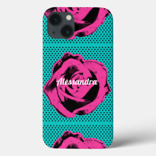 Funda Para iPhone 13 Retro Rockabilly, Rosas de pop-art de color rosa c