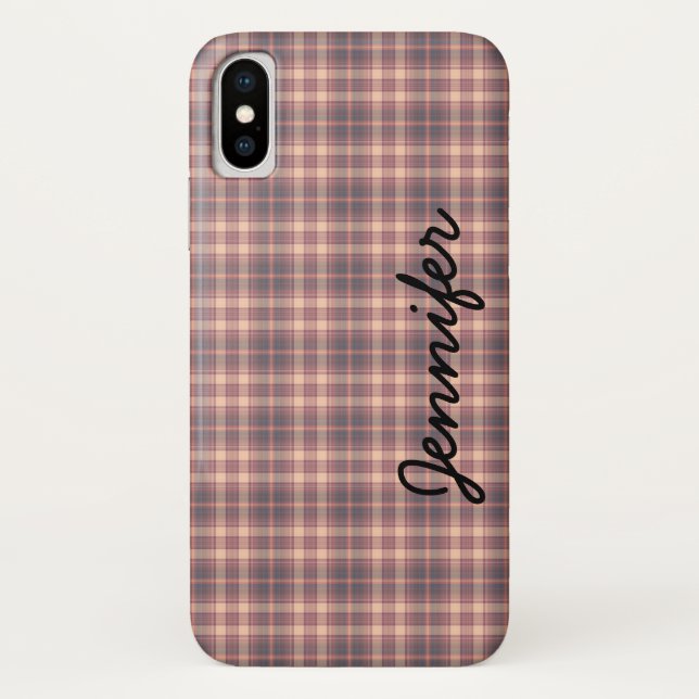 Funda De Case-Mate Para iPhone Retro rosa y gris, nombre personalizado,  (Reverso)
