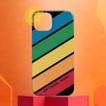 Funda Para iPhone 14 De Case-Mate Retro Sporto rainbow con nombre negro<br><div class="desc">Un arco iris retro con colores inspirados de los años 70 y un patrón mínimo. Se pueden cambiar los colores rojo,  naranja,  amarillo,  verde y azul. Las grandes rayas que corren diagonal lo hacen una apariencia audaz pero mínima para su cubierta.</div>