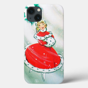 Funda Para iPhone 13 Retro Vintage Christmas Lady llama a diez duros fu