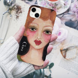 Funda Para iPhone 14 Plus De Case-Mate Retro Whimsical Boho Vintage Inspiro Arte Añadir n<br><div class="desc">Esta pintura de medios mixtos se inspiró en los ilustraciones encontrados en los anuncios de maquillaje vintage de los años 40. Esta bonita cabeza roja con los labios rojos en negrita está cubierta de un fondo negro aterciopelado y lleva puesta una camisa verde oliva para complementar la paleta de color...</div>