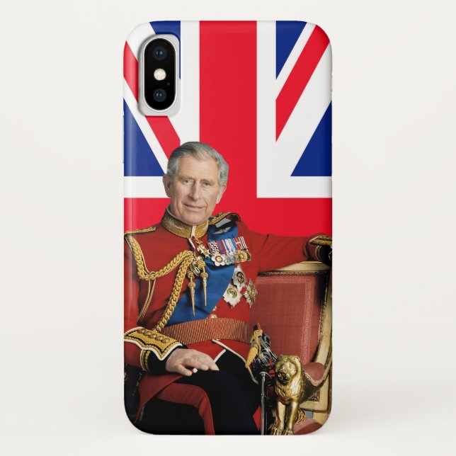 Funda De Case-Mate Para iPhone Rey Carlos III con bandera británica (Reverso)