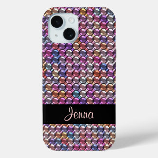 Funda Para iPhone 15 Rhinestone Colorido con nombre personalizado