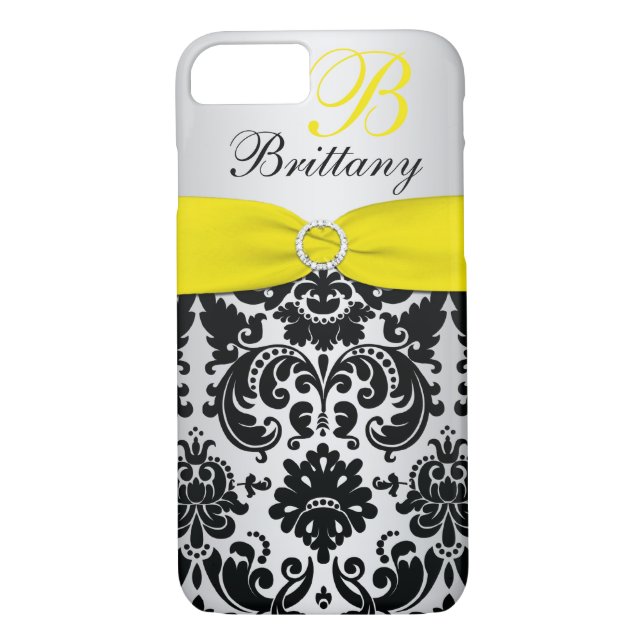 Funda De Case-Mate Para iPhone RIBBON IMPRESO Black Yellow Silver Damask iPhone 7 (Reverso)