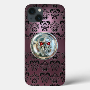 FUNDA PARA iPhone 13 RIDERS DE CRISTAL PURPLE DAMASCA NEGRA ROSA