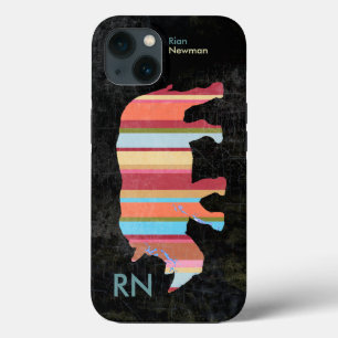 Funda Para iPhone 13 Rinoceronte monogramado a rayas