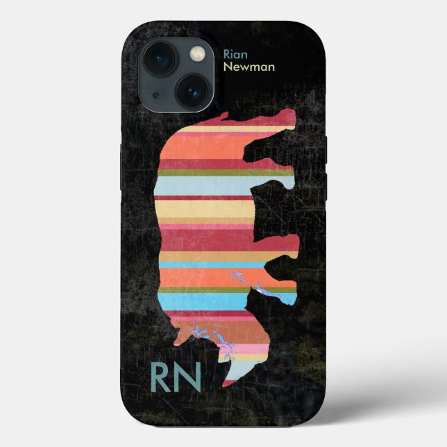 Funda De Case-Mate Para iPhone Rinoceronte monogramado a rayas (Reverso )
