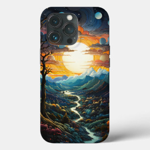 Funda Para iPhone 13 Pro Río de la Montaña del Sol en Pointillismo