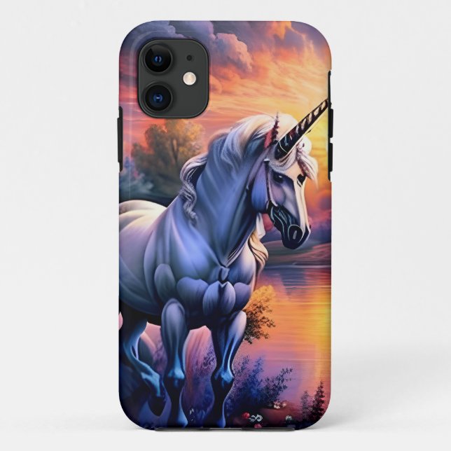 Funda De Case-Mate Para iPhone Río Lago Atardecer Unicornio Siete (Reverso)