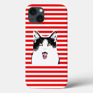 Funda Para iPhone 13 Risa blanco y negro linda del gato