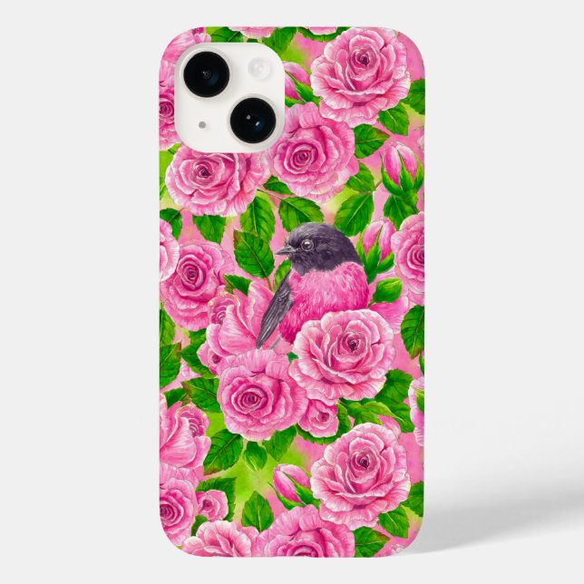 Funda De Case-Mate Para iPhone Robin rosado y rosas (Reverso )