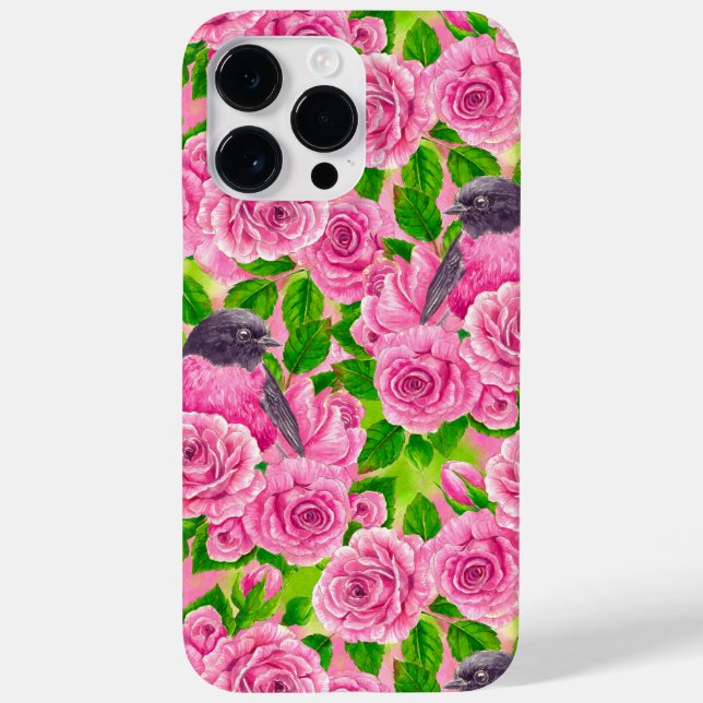 Funda De Case-Mate Para iPhone Robin rosado y rosas (Reverso)